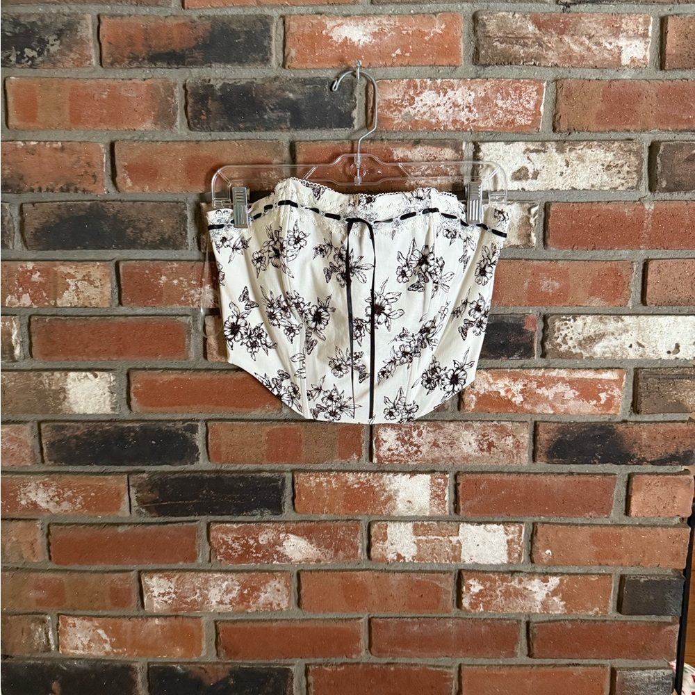 PacSun White and Black Floral Corset Top